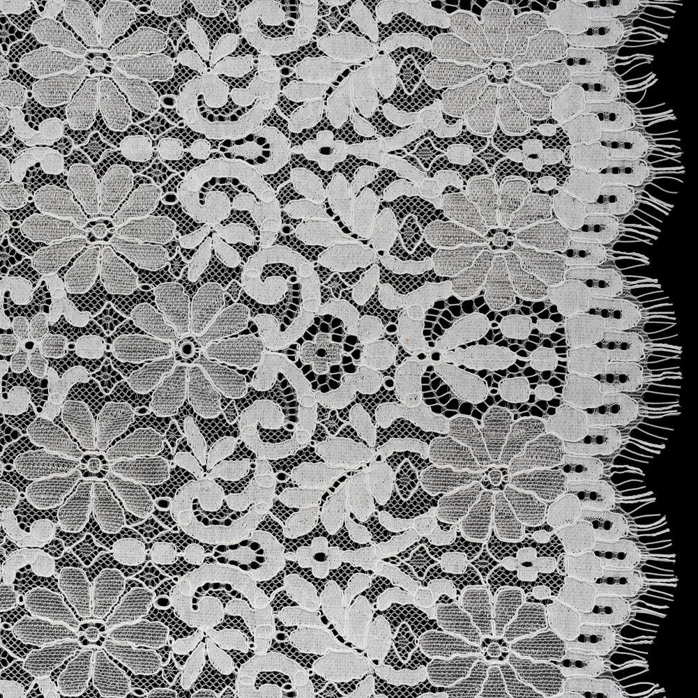 Rayon and Nylon Corded Lace with Scalloped Finished Edges - Ivory Flower and Dot Stripes Rayon and Nylon Corded Lace with Scalloped Finished Edges - Ivory Flower and Dot Stripes