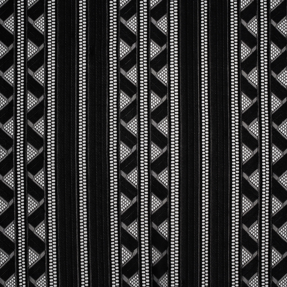 Corded Lace - Black Geometric Stripes Corded Lace - Black Geometric Stripes