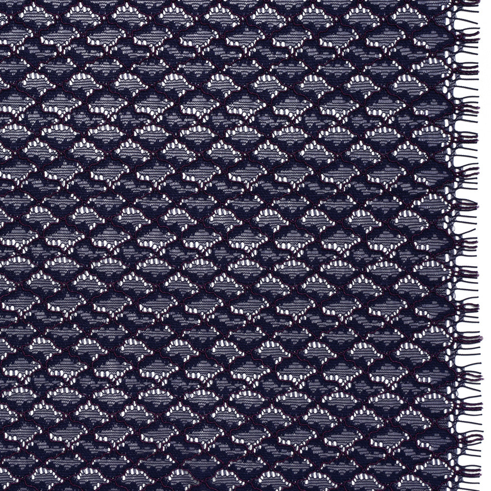 Corded Lace with Finished Eyelash Edges - Navy and Purple Diamond Lattice Corded Lace with Finished Eyelash Edges - Navy and Purple Diamond Lattice