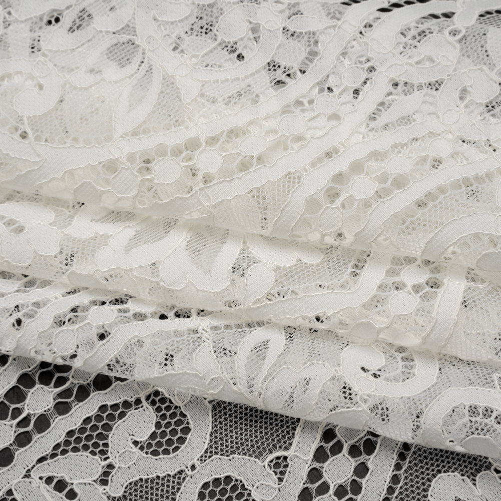 Corded Lace Panel with Finished Edges - Ivory Flowers, Dots and Wavy Lines - Folded Corded Lace Panel with Finished Edges - Ivory Flowers, Dots and Wavy Lines - Folded