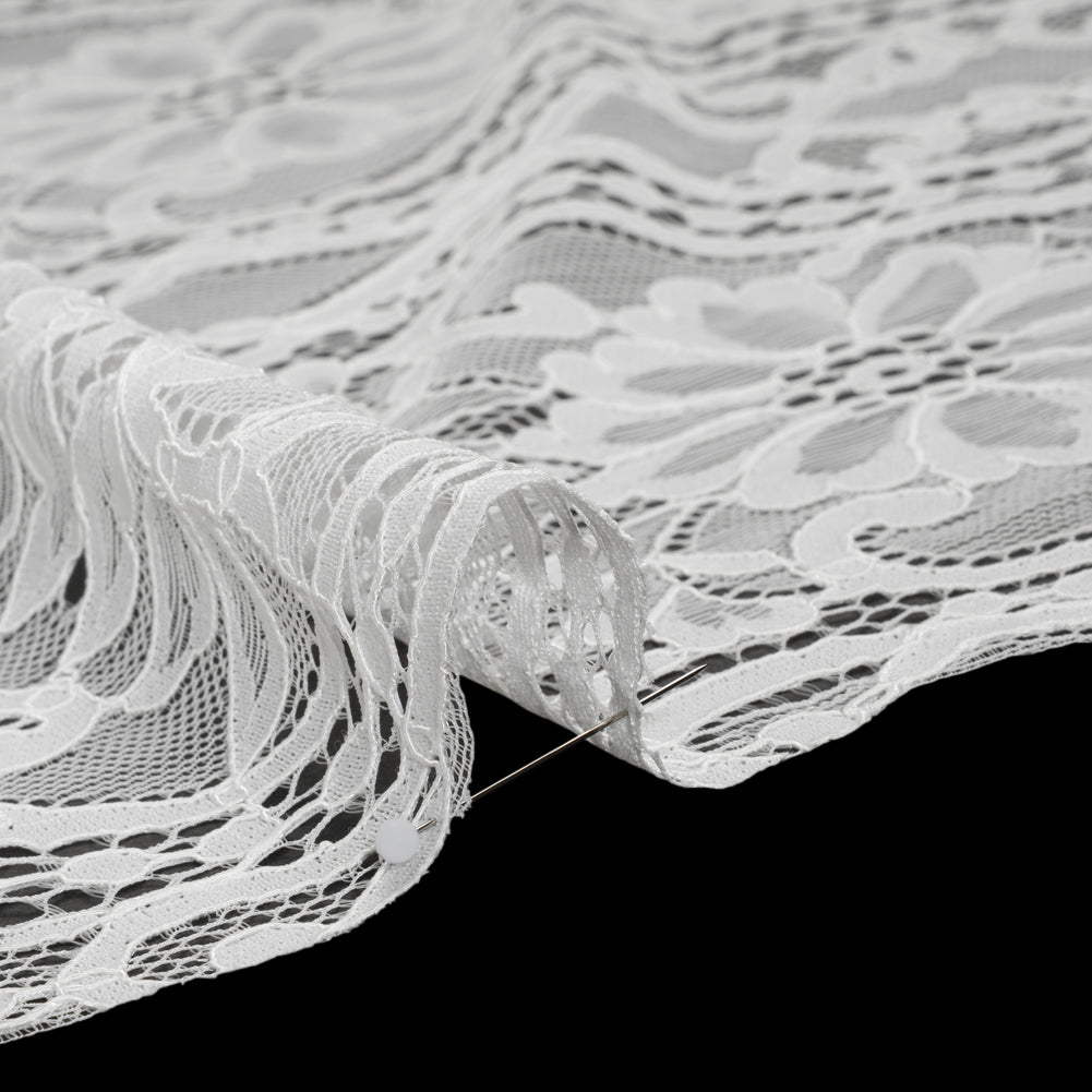 Corded Lace Panel with Finished Edges - Ivory Flowers, Dots and Wavy Lines - Detail Corded Lace Panel with Finished Edges - Ivory Flowers, Dots and Wavy Lines - Detail