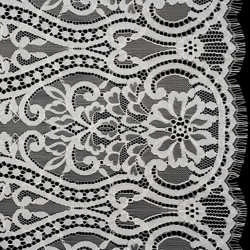 Corded Lace Panel with Finished Edges - Ivory Flowers, Dots and Wavy Lines Corded Lace Panel with Finished Edges - Ivory Flowers, Dots and Wavy Lines
