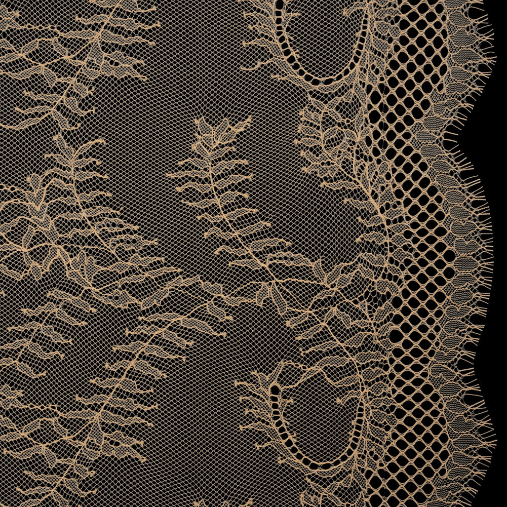 Raschel Lace Panel with Finished Edges - Buff Delicate Leafy Vines on Net Raschel Lace Panel with Finished Edges - Buff Delicate Leafy Vines on Net