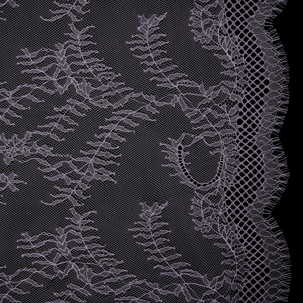 Raschel Lace Panel with Finished Edges - Lavender Delicate Leafy Vines on Net Raschel Lace Panel with Finished Edges - Lavender Delicate Leafy Vines on Net