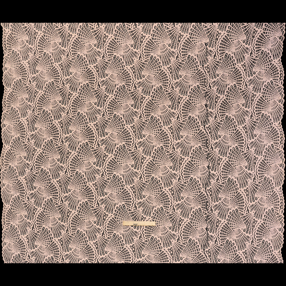 Stretch Raschel Lace with Finished Edges - Blush Pink and Light Blue Shell Fans - Full Stretch Raschel Lace with Finished Edges - Blush Pink and Light Blue Shell Fans - Full