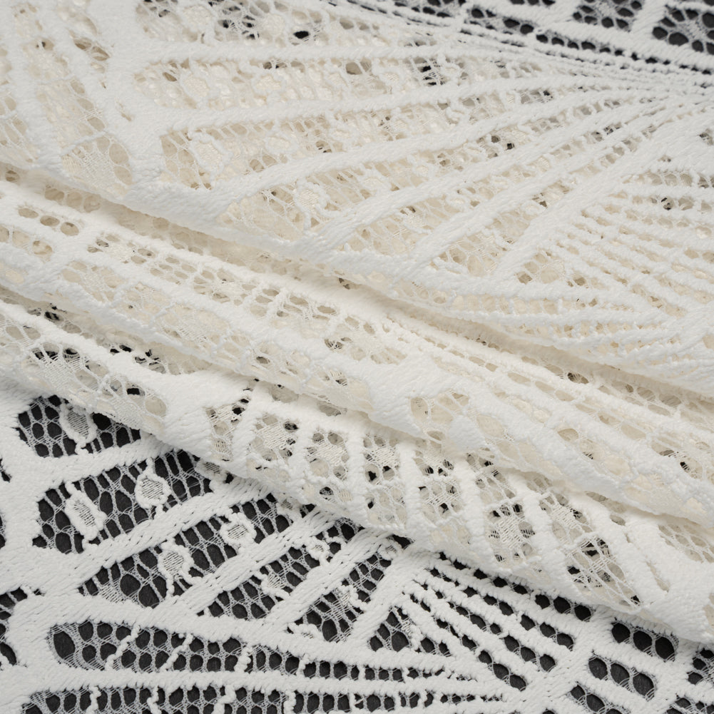 Stretch Raschel Lace with Finished Edges - Ivory Shell Fans Folded Stretch Raschel Lace with Finished Edges - Ivory Shell Fans Folded