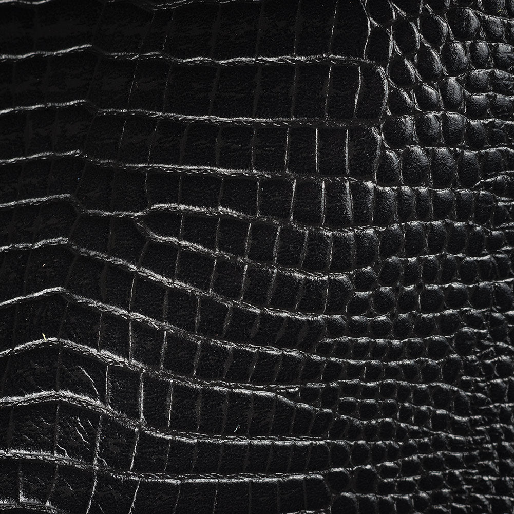 Lorraine Italian Black Semi-Aniline Alligator Embossed Top Grain Cow Leather Hide Lorraine Italian Black Semi-Aniline Alligator Embossed Top Grain Cow Leather Hide