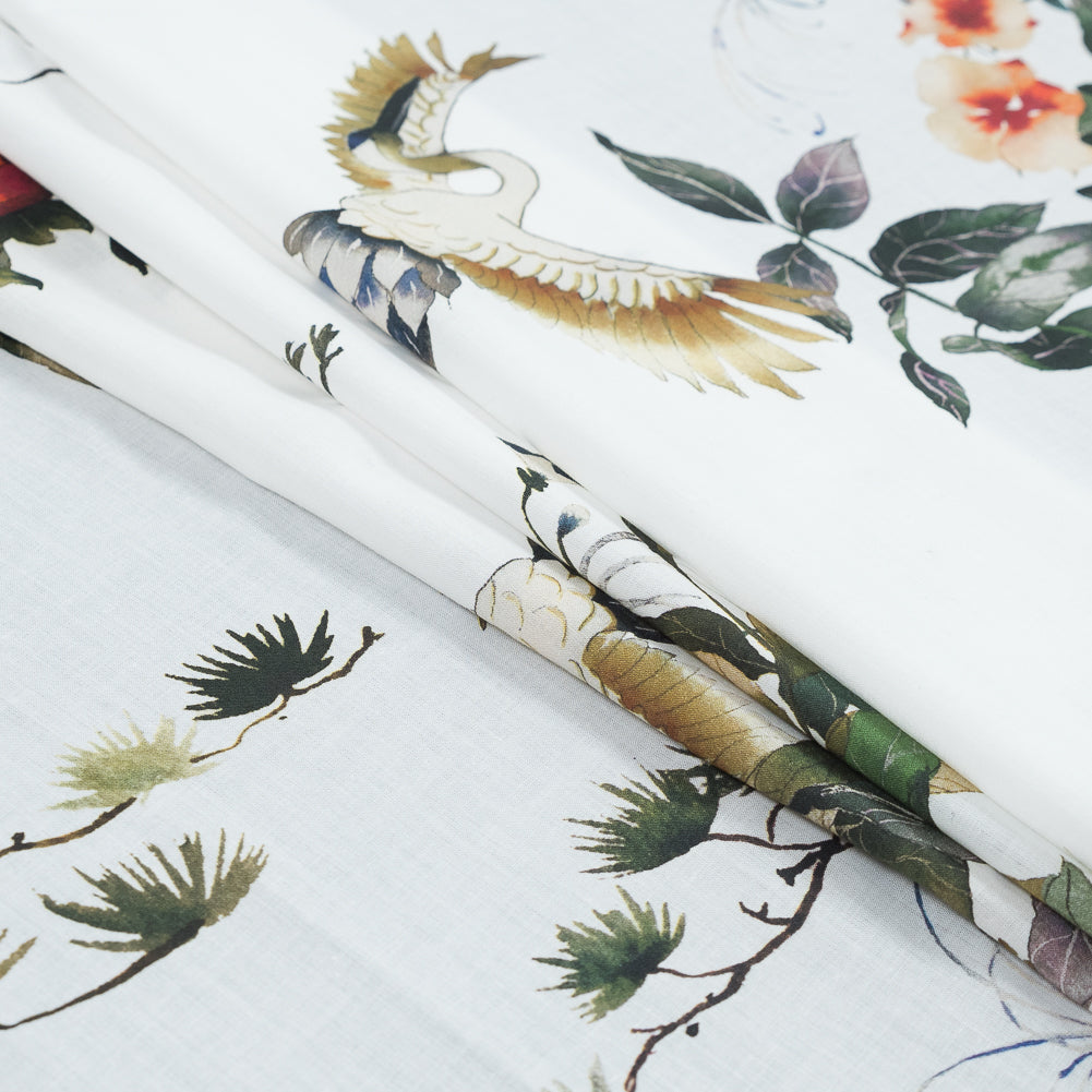 Cotton Voile - White and Green Birds and Flowers - La Grande Tournee Print - Mood Exclusive Jacques Collection - Folded Cotton Voile - White and Green Birds and Flowers - La Grande Tournee Print - Mood Exclusive Jacques Collection - Folded