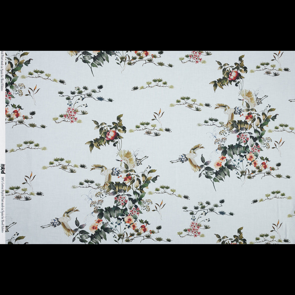 Cotton Voile - White and Green Birds and Flowers - La Grande Tournee Print - Mood Exclusive Jacques Collection - Full Cotton Voile - White and Green Birds and Flowers - La Grande Tournee Print - Mood Exclusive Jacques Collection - Full