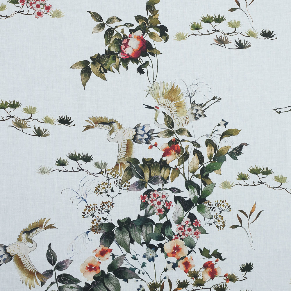Cotton Voile - White and Green Birds and Flowers - La Grande Tournee Print - Mood Exclusive Jacques Collection Cotton Voile - White and Green Birds and Flowers - La Grande Tournee Print - Mood Exclusive Jacques Collection