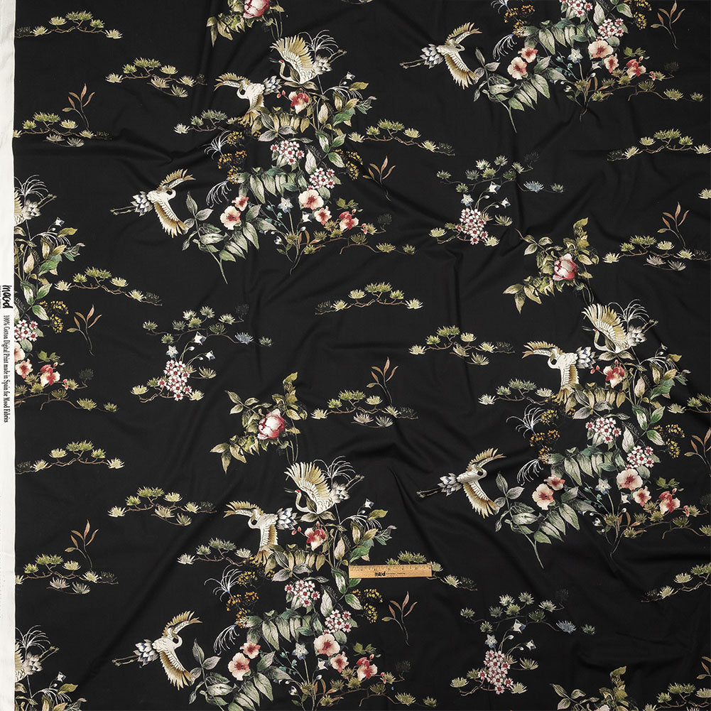 Cotton Poplin - Black and Green Birds and Flowers - La Grande Tournee Print - Mood Exclusive Jacques Collection - Full Cotton Poplin - Black and Green Birds and Flowers - La Grande Tournee Print - Mood Exclusive Jacques Collection - Full