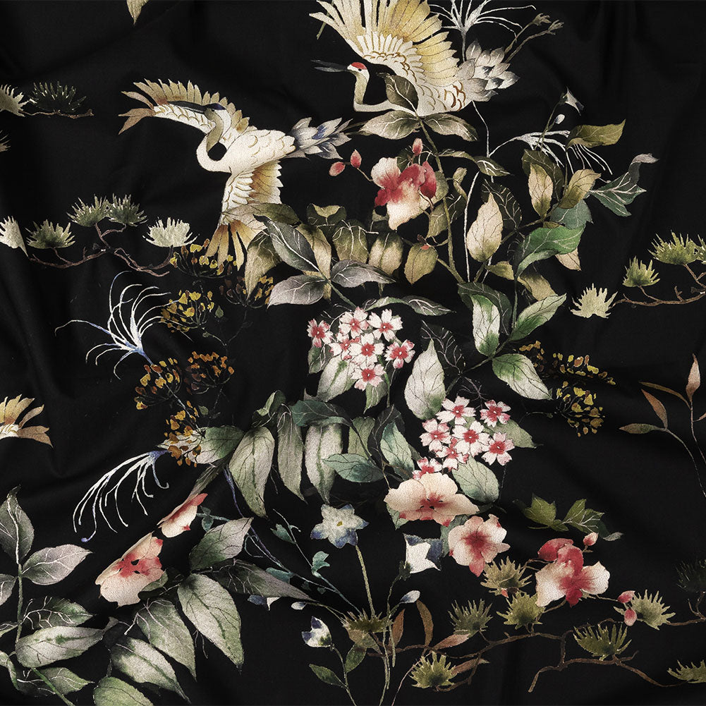 Cotton Poplin - Black and Green Birds and Flowers - La Grande Tournee Print - Mood Exclusive Jacques Collection Cotton Poplin - Black and Green Birds and Flowers - La Grande Tournee Print - Mood Exclusive Jacques Collection