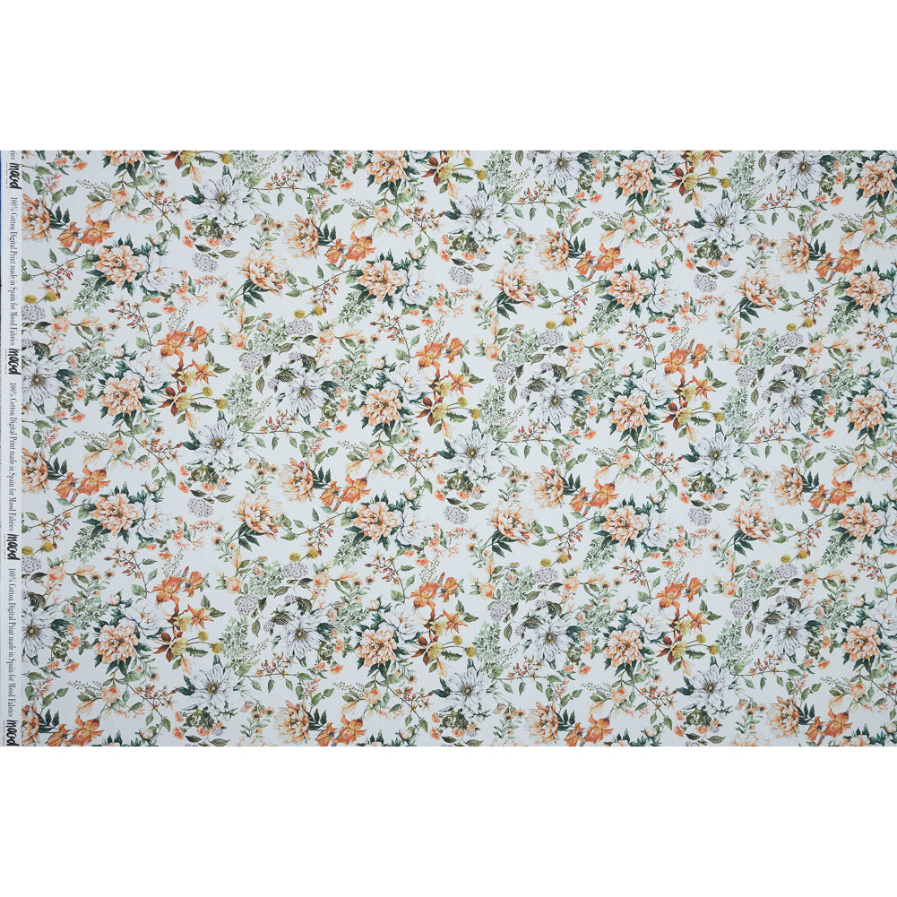 Cotton Poplin - Orange and Green Floral - Les Fleurs de L'amour Print - Mood Exclusive Jacques Collection - Full Cotton Poplin - Orange and Green Floral - Les Fleurs de L'amour Print - Mood Exclusive Jacques Collection - Full