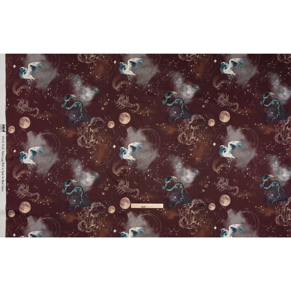Stretch Cotton Sateen - Burgundy Celestial Birds - Apollo's Disguise Burgundy Print - Mood Exclusive Gaia Collection - Full Stretch Cotton Sateen - Burgundy Celestial Birds - Apollo's Disguise Burgundy Print - Mood Exclusive Gaia Collection - Full