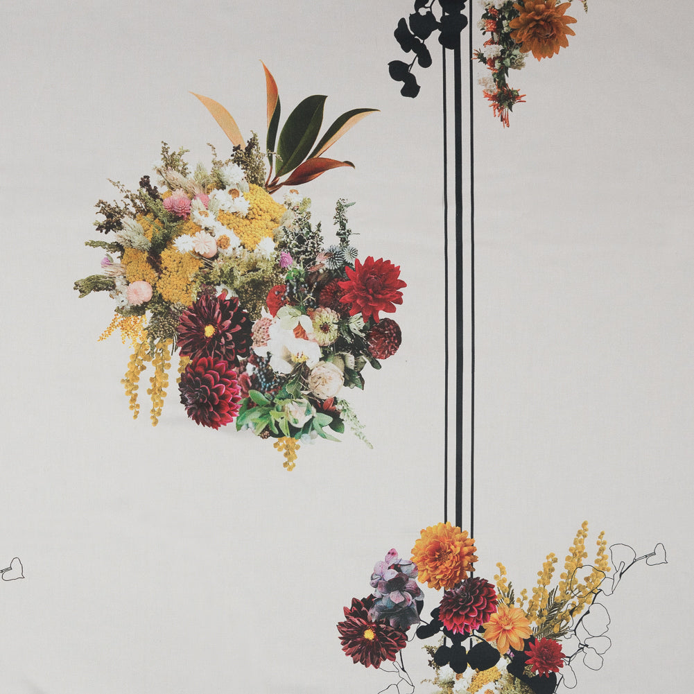 Stretch Cotton Sateen - White Floral and Stripes - Chloris' Bouquet Print - Mood Exclusive Gaia Collection Stretch Cotton Sateen - White Floral and Stripes - Chloris' Bouquet Print - Mood Exclusive Gaia Collection