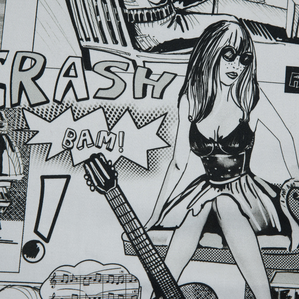 Stretch Cotton Sateen - Black and White Comics - With the Band Print - Mood Exclusive Comic Collection - Detail Stretch Cotton Sateen - Black and White Comics - With the Band Print - Mood Exclusive Comic Collection - Detail