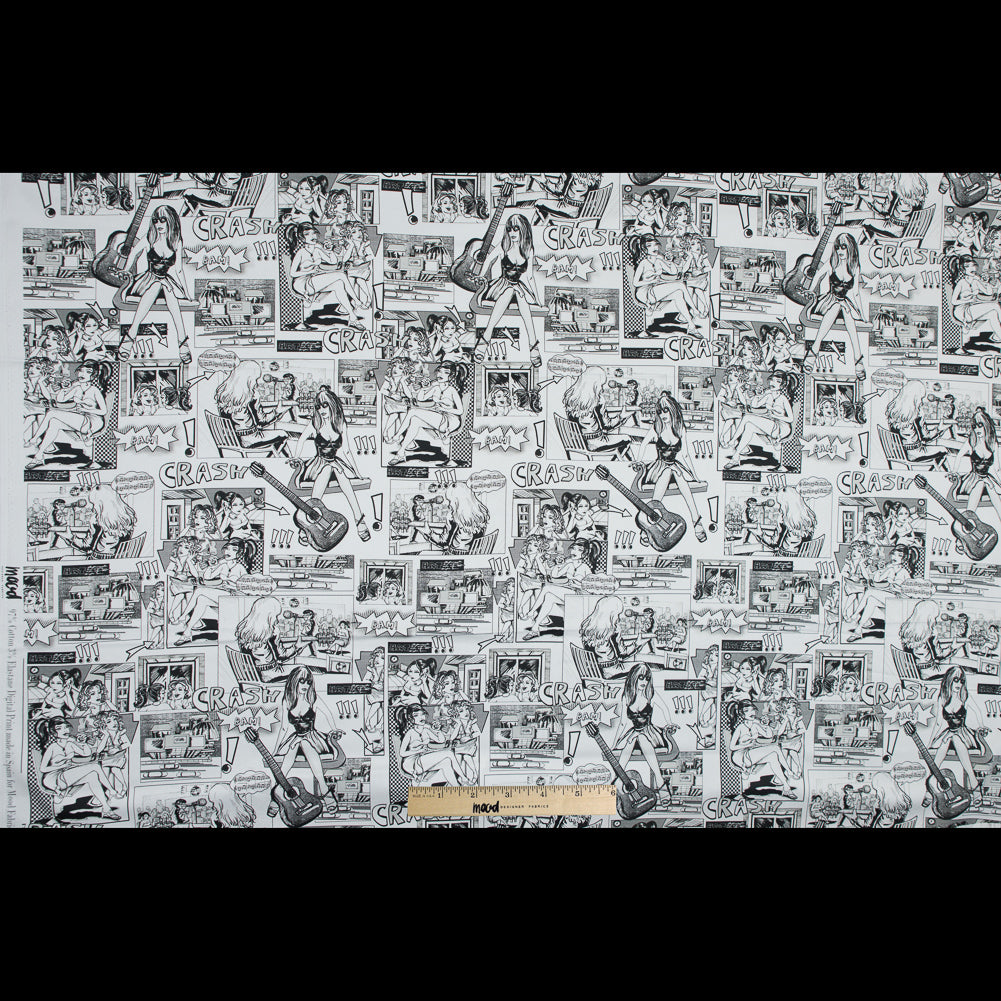 Stretch Cotton Sateen - Black and White Comics - With the Band Print - Mood Exclusive Comic Collection - Full Stretch Cotton Sateen - Black and White Comics - With the Band Print - Mood Exclusive Comic Collection - Full