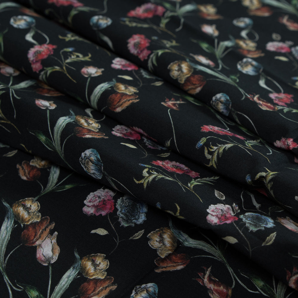 Cotton Voile - Black Floral - Peonies at Midnight Print - Mood Exclusive Botanical Collection - Folded Cotton Voile - Black Floral - Peonies at Midnight Print - Mood Exclusive Botanical Collection - Folded