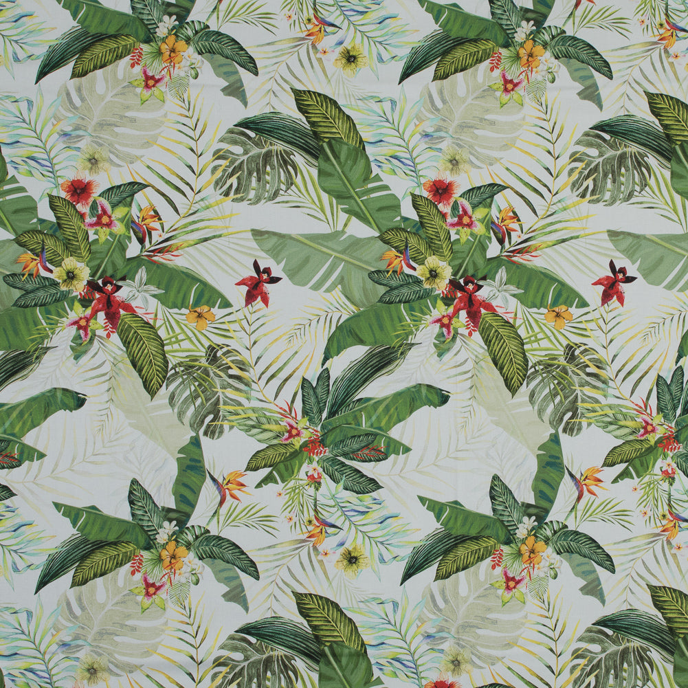 Stretch Cotton Sateen - Palm Leaves and Flowers - The Island's Palms Print - Mood Exclusive Aloha Collection Stretch Cotton Sateen - Palm Leaves and Flowers - The Island's Palms Print - Mood Exclusive Aloha Collection