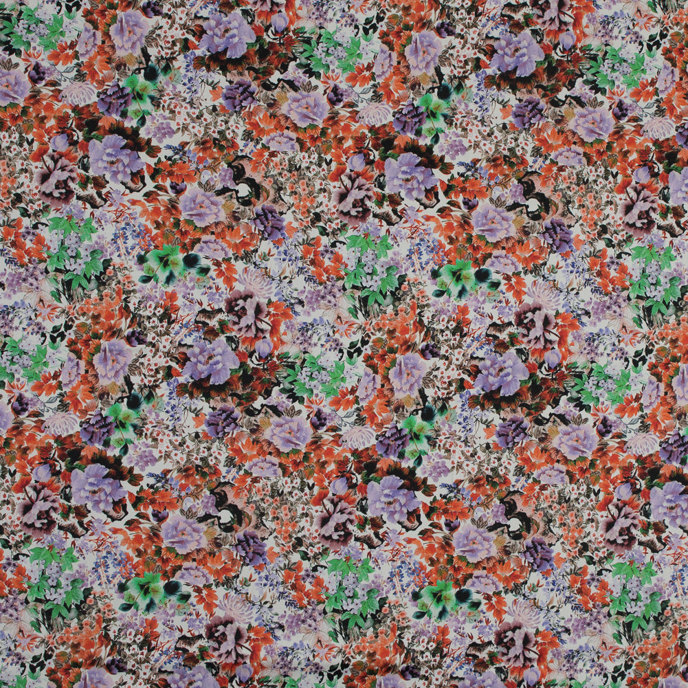 Stretch Cotton Sateen - Orange and Purple Floral - Wild Lantana Print - Mood Exclusive Aloha Collection Stretch Cotton Sateen - Orange and Purple Floral - Wild Lantana Print - Mood Exclusive Aloha Collection