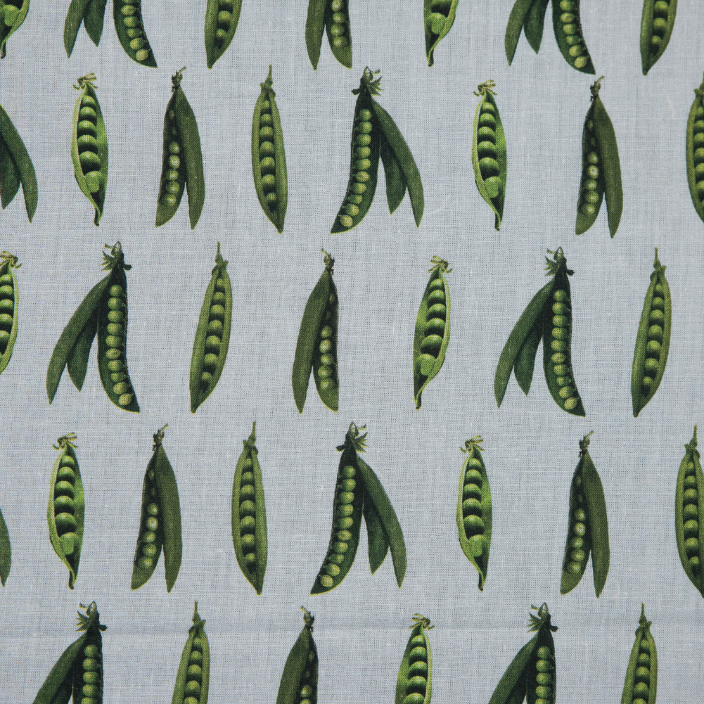 Cotton Voile - White and Green Pea Pods - January Peas Print - Mood Exclusive Aloha Collection - Detail Cotton Voile - White and Green Pea Pods - January Peas Print - Mood Exclusive Aloha Collection - Detail
