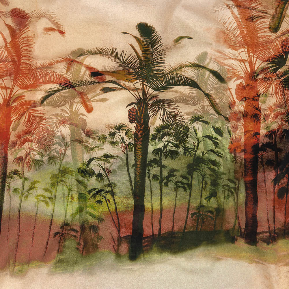 Cotton Voile Panel - Coral and Green Palm Trees - Sunset Palms Print - Mood Exclusive Aloha Collection Cotton Voile Panel - Coral and Green Palm Trees - Sunset Palms Print - Mood Exclusive Aloha Collection