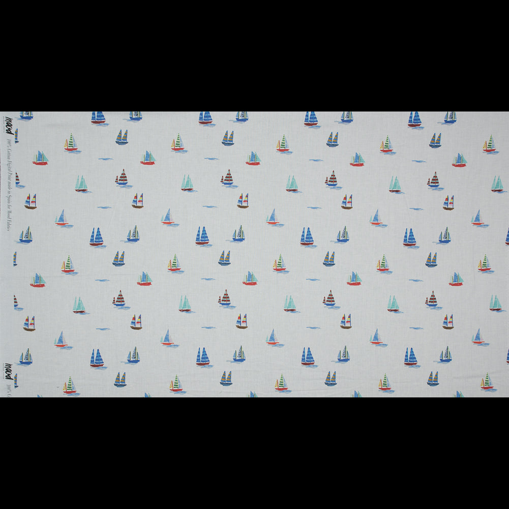 Cotton Voile - White and Blue Sailboats - Manu's Peace Print - Mood Exclusive Surya Collection - Full Cotton Voile - White and Blue Sailboats - Manu's Peace Print - Mood Exclusive Surya Collection - Full