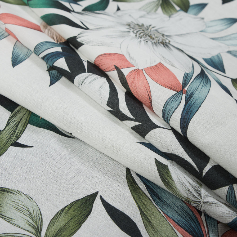 Cotton Voile - White and Green Floral - Regality of Renewal Print - Mood Exclusive Key Largo Collection - Folded Cotton Voile - White and Green Floral - Regality of Renewal Print - Mood Exclusive Key Largo Collection - Folded