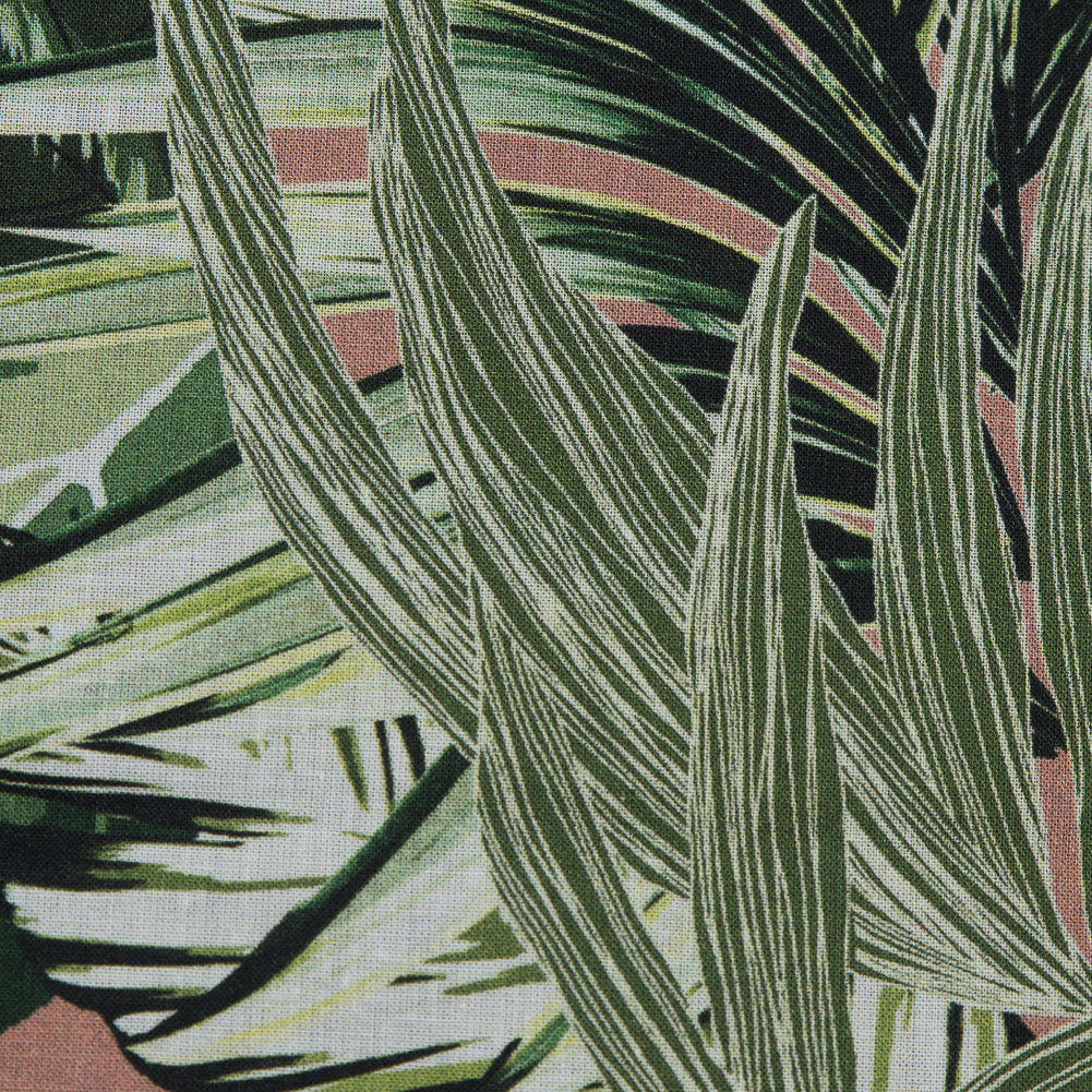 Cotton Voile - Pink and Green Palm Leaves - Triumph of Clarity Print - Mood Exclusive Key Largo Collection - Detail Cotton Voile - Pink and Green Palm Leaves - Triumph of Clarity Print - Mood Exclusive Key Largo Collection - Detail