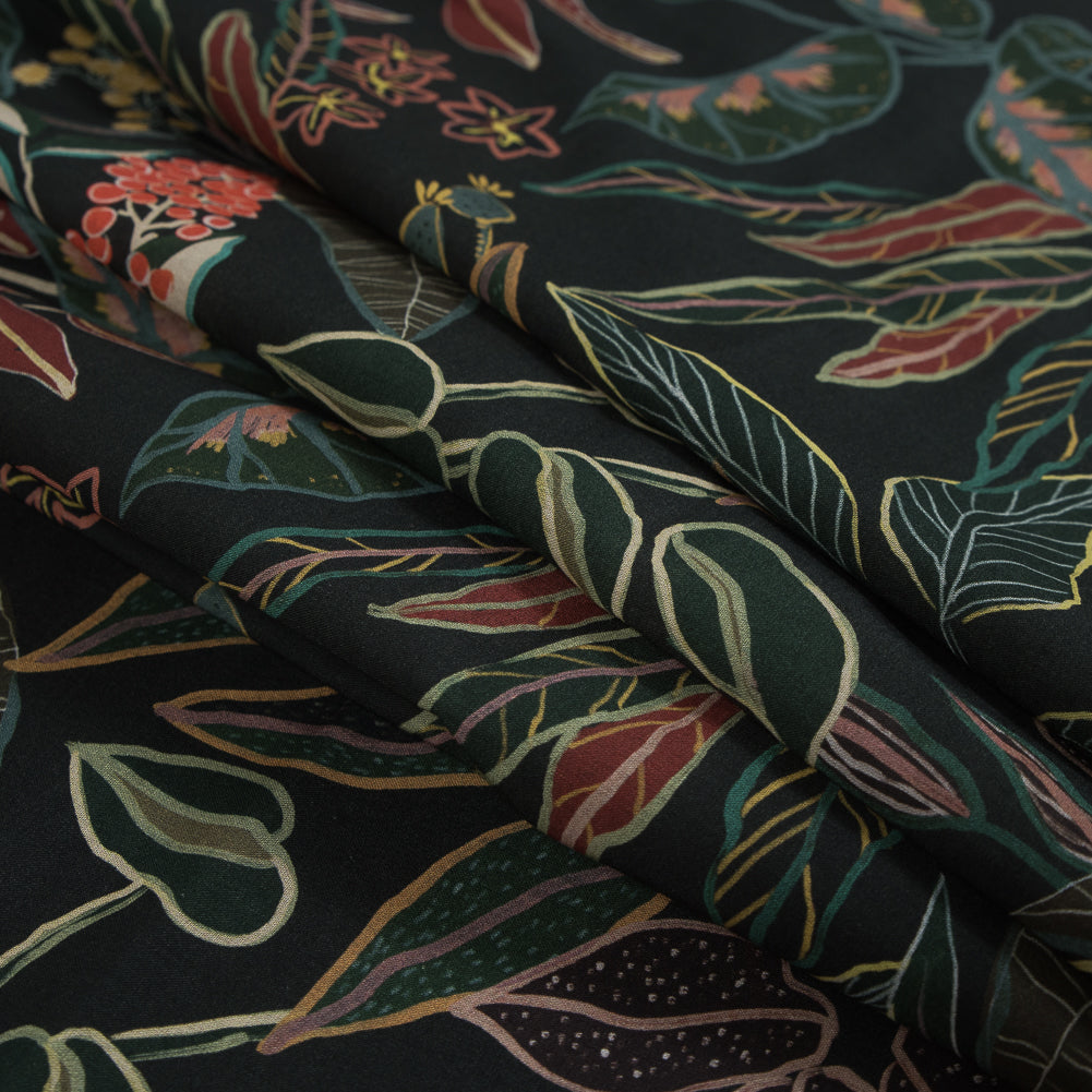 Cotton Voile - Black and Green Foliage - Mystery of Renewal Print - Mood Exclusive Key Largo Collection - Folded Cotton Voile - Black and Green Foliage - Mystery of Renewal Print - Mood Exclusive Key Largo Collection - Folded