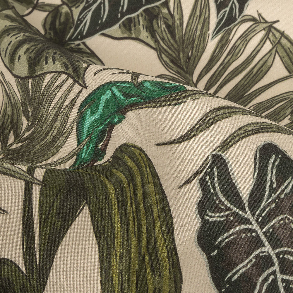 Stretch Cotton Sateen - Green Foliage - Botanical Curiosity Print - Mood Exclusive Key Largo Collection - Detail Stretch Cotton Sateen - Green Foliage - Botanical Curiosity Print - Mood Exclusive Key Largo Collection - Detail