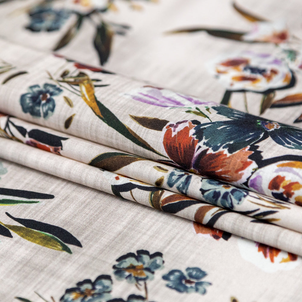 Stretch Cotton Sateen - Off-White FLoral - New Americana Print - Mood Exclusive Harvest Collection - Folded Stretch Cotton Sateen - Off-White FLoral - New Americana Print - Mood Exclusive Harvest Collection - Folded