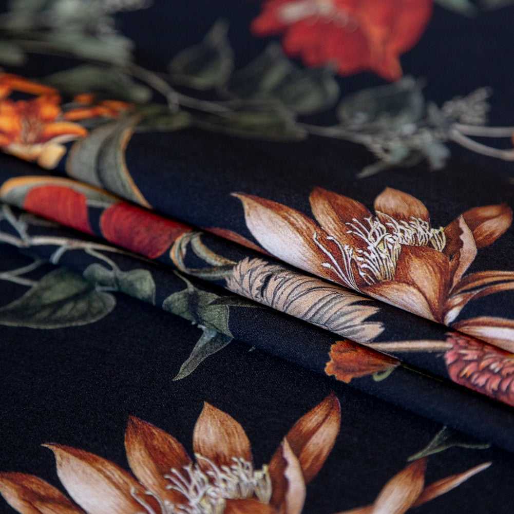 Stretch Cotton Sateen - Black Floral - Garden of Earthly Delights Print - Mood Exclusive Harvest Collection - Folded Stretch Cotton Sateen - Black Floral - Garden of Earthly Delights Print - Mood Exclusive Harvest Collection - Folded