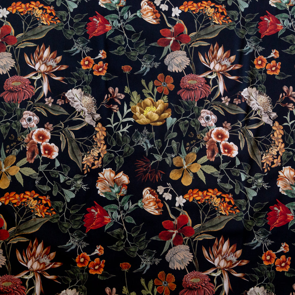 Stretch Cotton Sateen - Black Floral - Garden of Earthly Delights Print - Mood Exclusive Harvest Collection Stretch Cotton Sateen - Black Floral - Garden of Earthly Delights Print - Mood Exclusive Harvest Collection