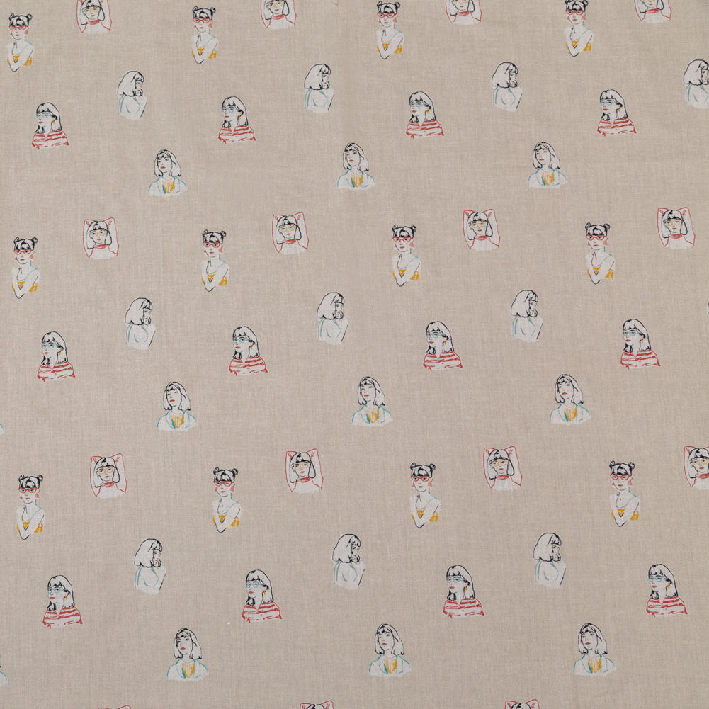 Cotton Voile - Beige Faces - Run the World Print - Mood Exclusive Harvest Collection Cotton Voile - Beige Faces - Run the World Print - Mood Exclusive Harvest Collection