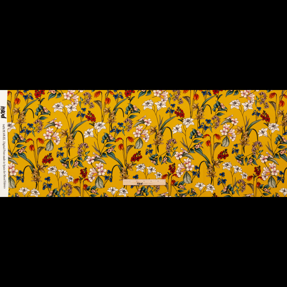 Stretch Polyester Crepe - Yellow Floral - Mediterranean Dreams Print - Mood Exclusive St. Tropez Collection - Full Stretch Polyester Crepe - Yellow Floral - Mediterranean Dreams Print - Mood Exclusive St. Tropez Collection - Full