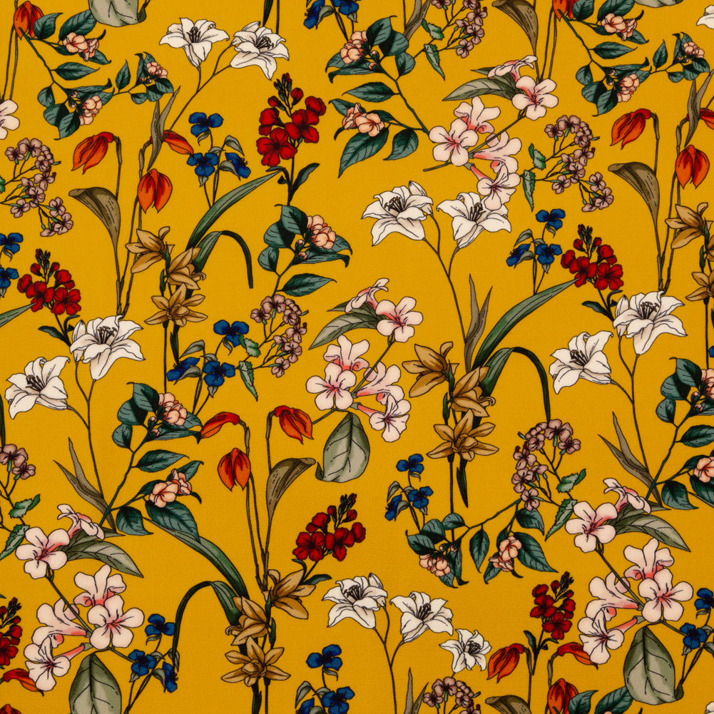 Stretch Polyester Crepe - Yellow Floral - Mediterranean Dreams Print - Mood Exclusive St. Tropez Collection Stretch Polyester Crepe - Yellow Floral - Mediterranean Dreams Print - Mood Exclusive St. Tropez Collection
