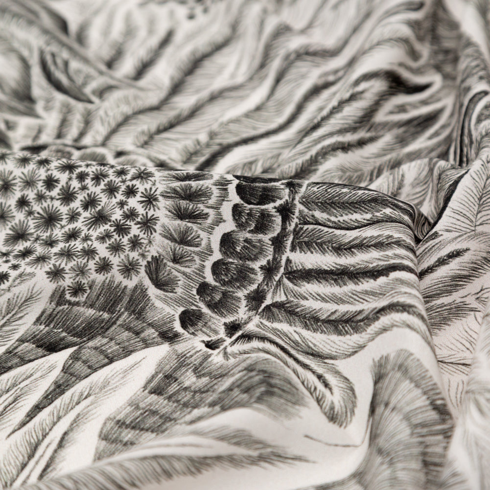 Cotton Voile - Black and White Sunflowers - Mood Exclusive Floral Hideaways Print - Detail Cotton Voile - Black and White Sunflowers - Mood Exclusive Floral Hideaways Print - Detail