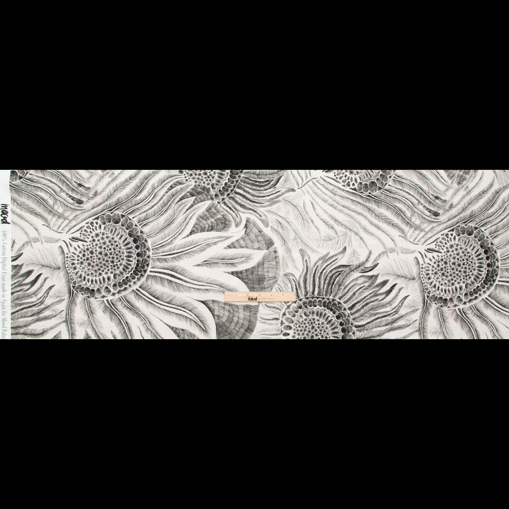 Cotton Voile - Black and White Sunflowers - Mood Exclusive Floral Hideaways Print - Full Cotton Voile - Black and White Sunflowers - Mood Exclusive Floral Hideaways Print - Full