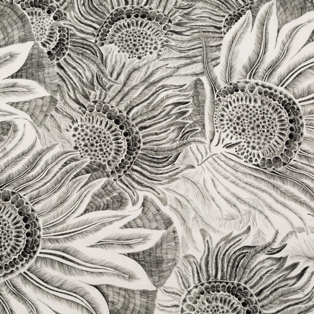 Cotton Voile - Black and White Sunflowers - Mood Exclusive Floral Hideaways Print Cotton Voile - Black and White Sunflowers - Mood Exclusive Floral Hideaways Print