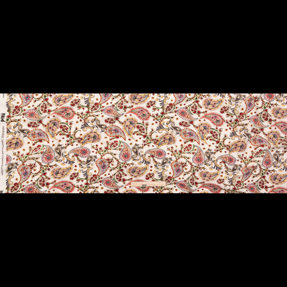 Stretch Polyester Crepe - White Paisleys - Thought Impressions Print - Mood Exclusive Kenko Collection - Full Stretch Polyester Crepe - White Paisleys - Thought Impressions Print - Mood Exclusive Kenko Collection - Full