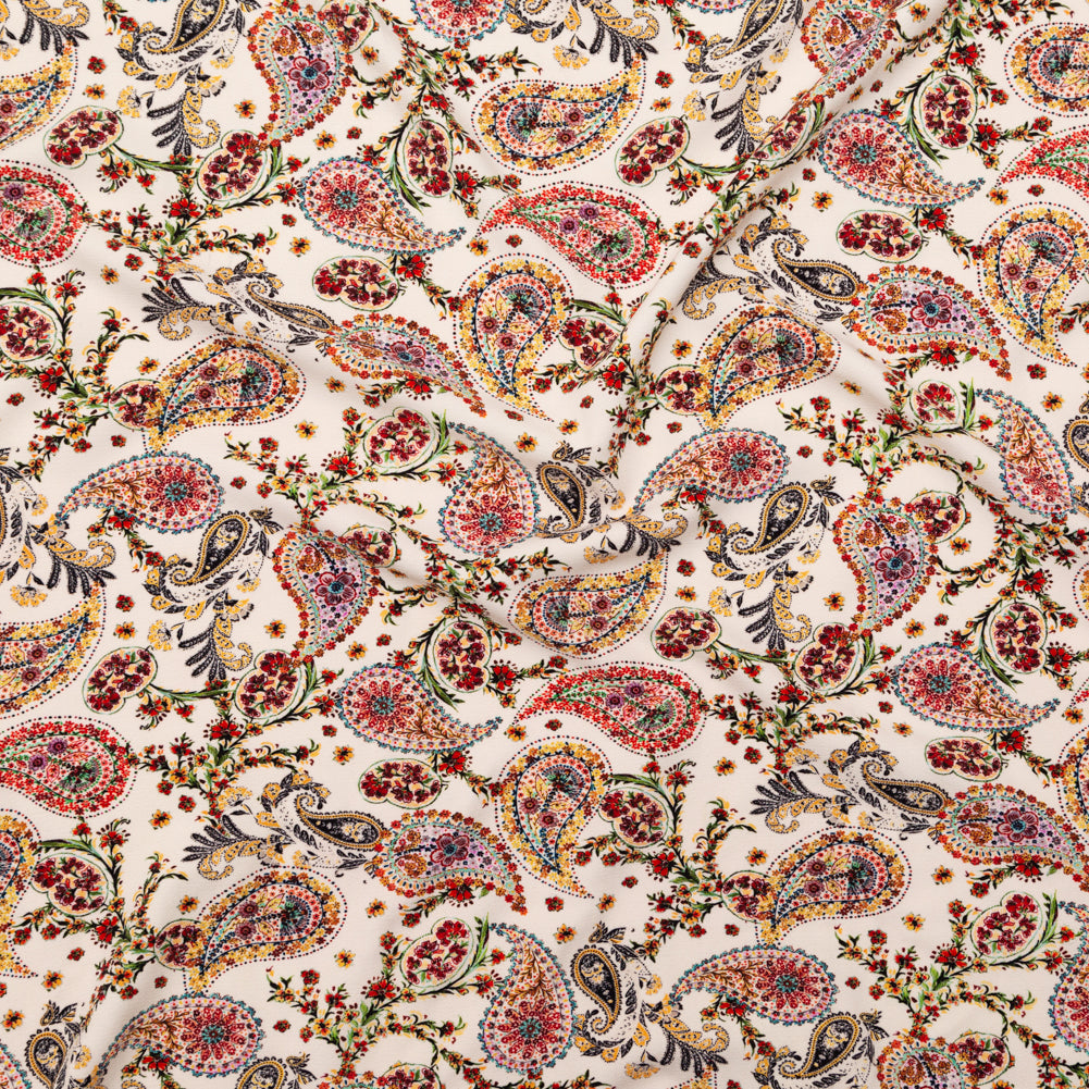 Stretch Polyester Crepe - White Paisleys - Thought Impressions Print - Mood Exclusive Kenko Collection Stretch Polyester Crepe - White Paisleys - Thought Impressions Print - Mood Exclusive Kenko Collection