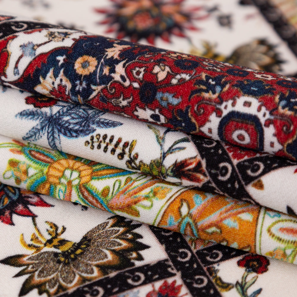 Stretch Polyester Crepe - Floral Patchwork - Ardent Love Print - Mood Exclusive Kenko Collection - Folded Stretch Polyester Crepe - Floral Patchwork - Ardent Love Print - Mood Exclusive Kenko Collection - Folded