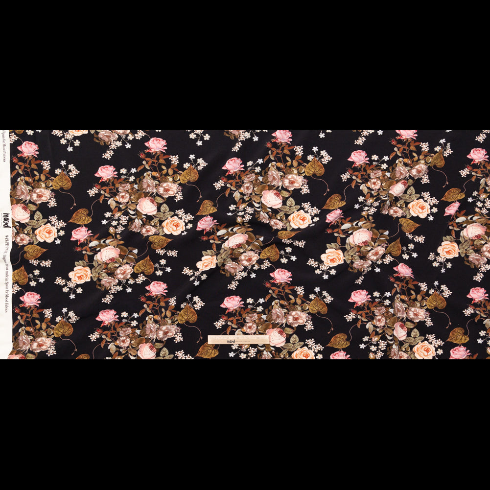 Stretch Polyester Crepe - Black Floral - Blossoms of the Heart Print - Mood Exclusive Kenko Collection - Full Stretch Polyester Crepe - Black Floral - Blossoms of the Heart Print - Mood Exclusive Kenko Collection - Full