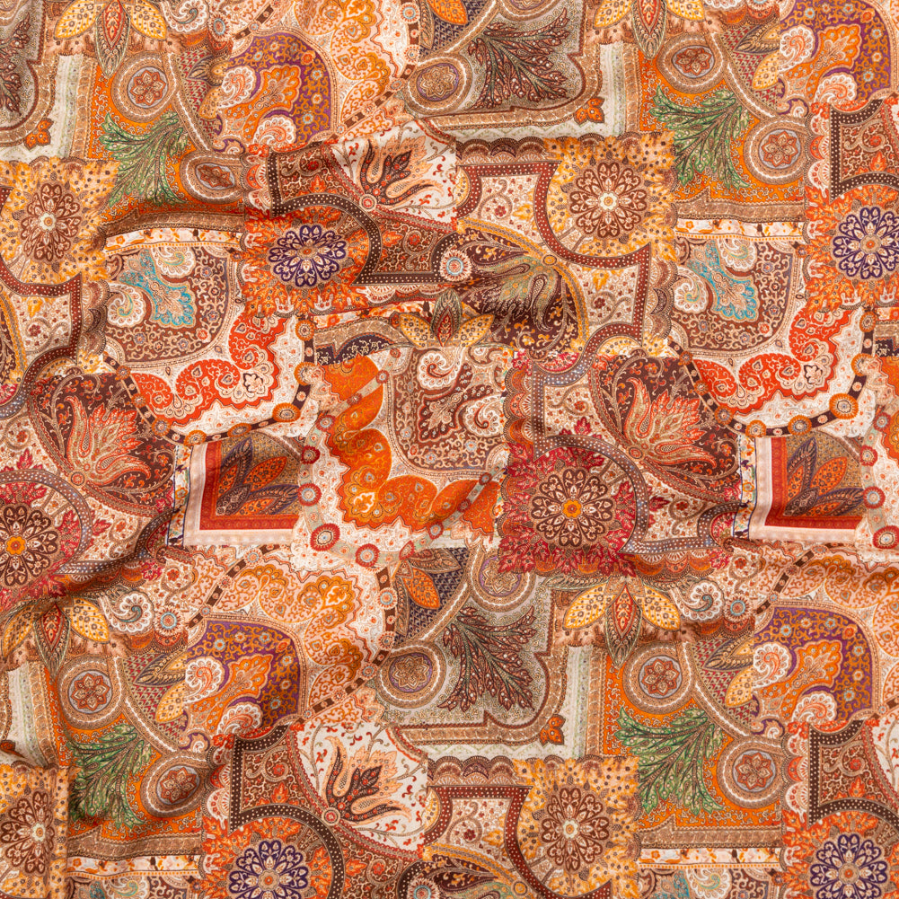 Stretch Cotton Sateen - Orange Patchwork - Gemlike Assemblage Print - Mood Exclusive Kenko Collection Stretch Cotton Sateen - Orange Patchwork - Gemlike Assemblage Print - Mood Exclusive Kenko Collection