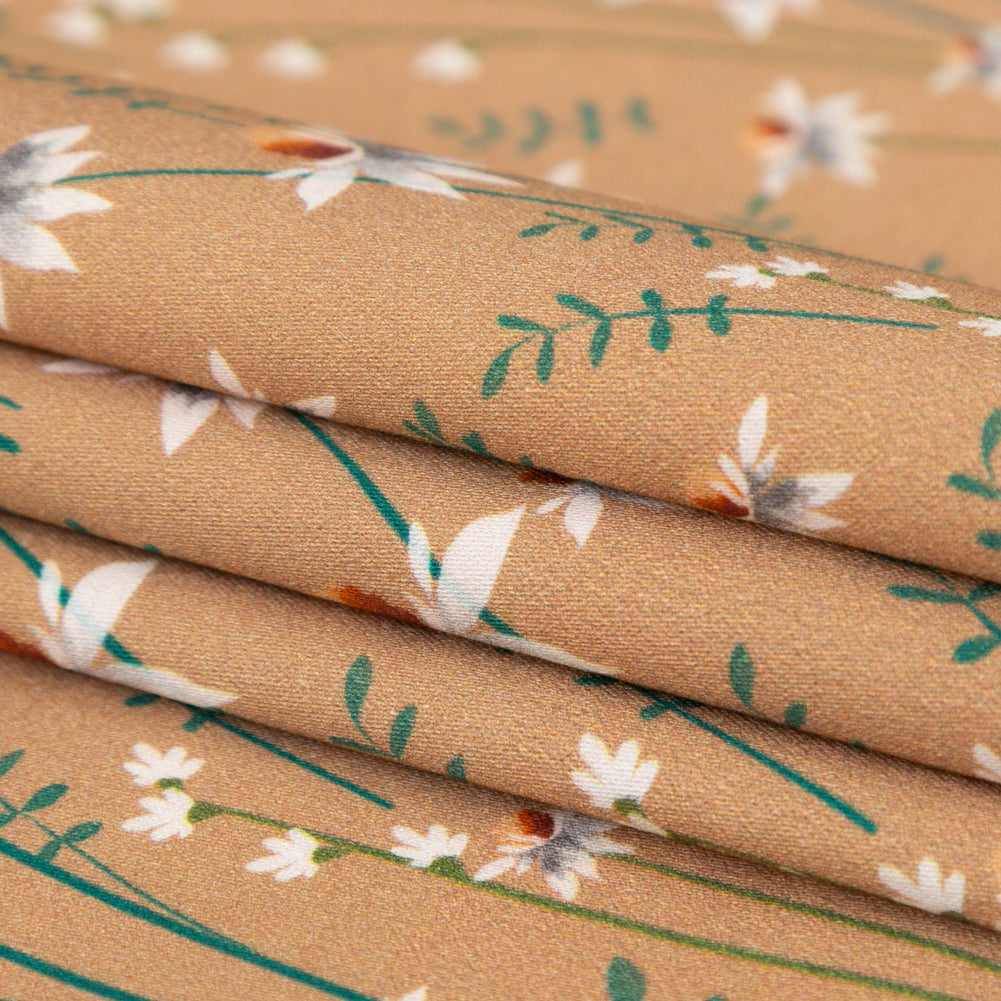 Stretch Cotton Sateen Panel - Brown Sugar Daisy Flowers - Growing Distant Print - Mood Exclusive Kenko Collection - Folded Stretch Cotton Sateen Panel - Brown Sugar Daisy Flowers - Growing Distant Print - Mood Exclusive Kenko Collection - Folded