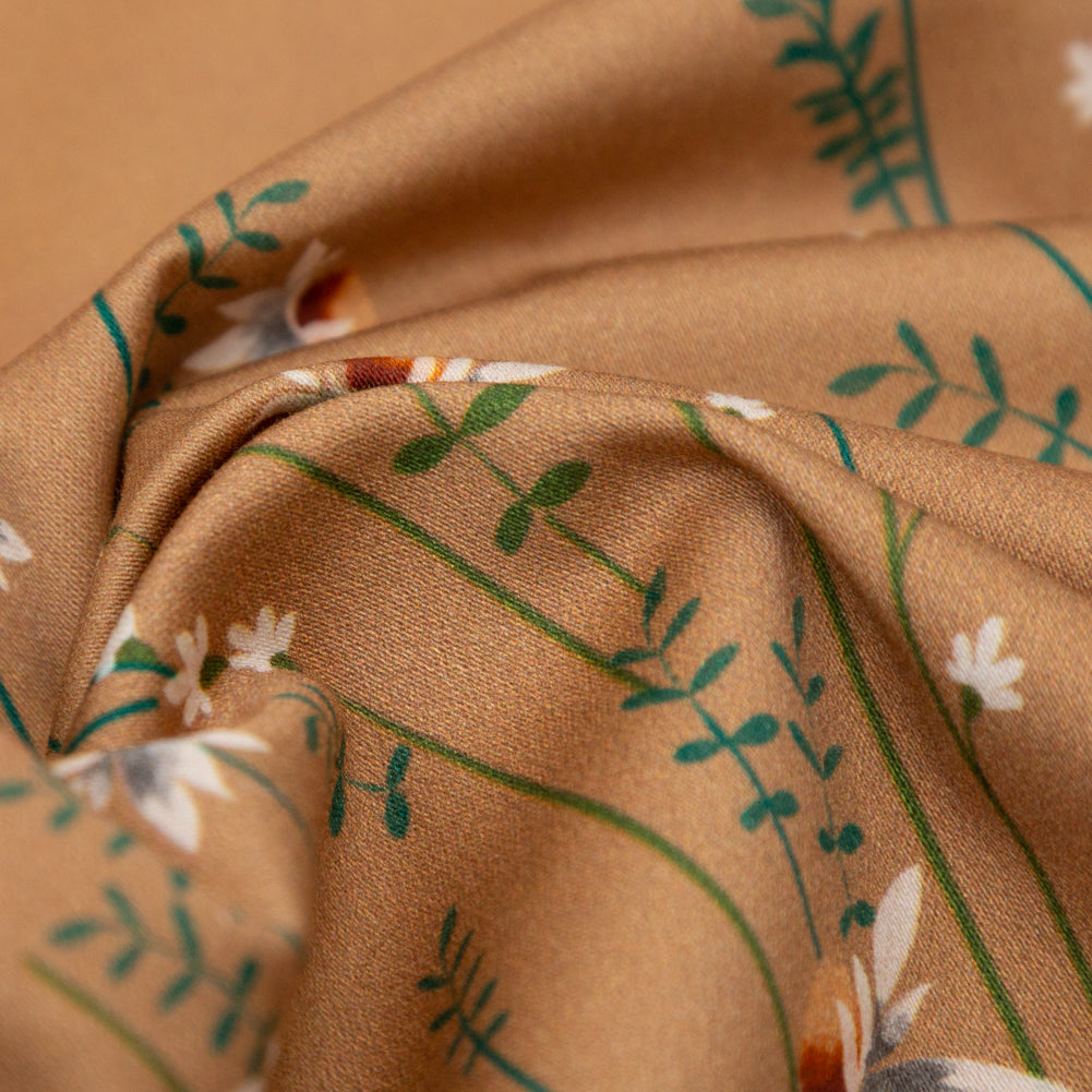 Stretch Cotton Sateen Panel - Brown Sugar Daisy Flowers - Growing Distant Print - Mood Exclusive Kenko Collection - Detail Stretch Cotton Sateen Panel - Brown Sugar Daisy Flowers - Growing Distant Print - Mood Exclusive Kenko Collection - Detail
