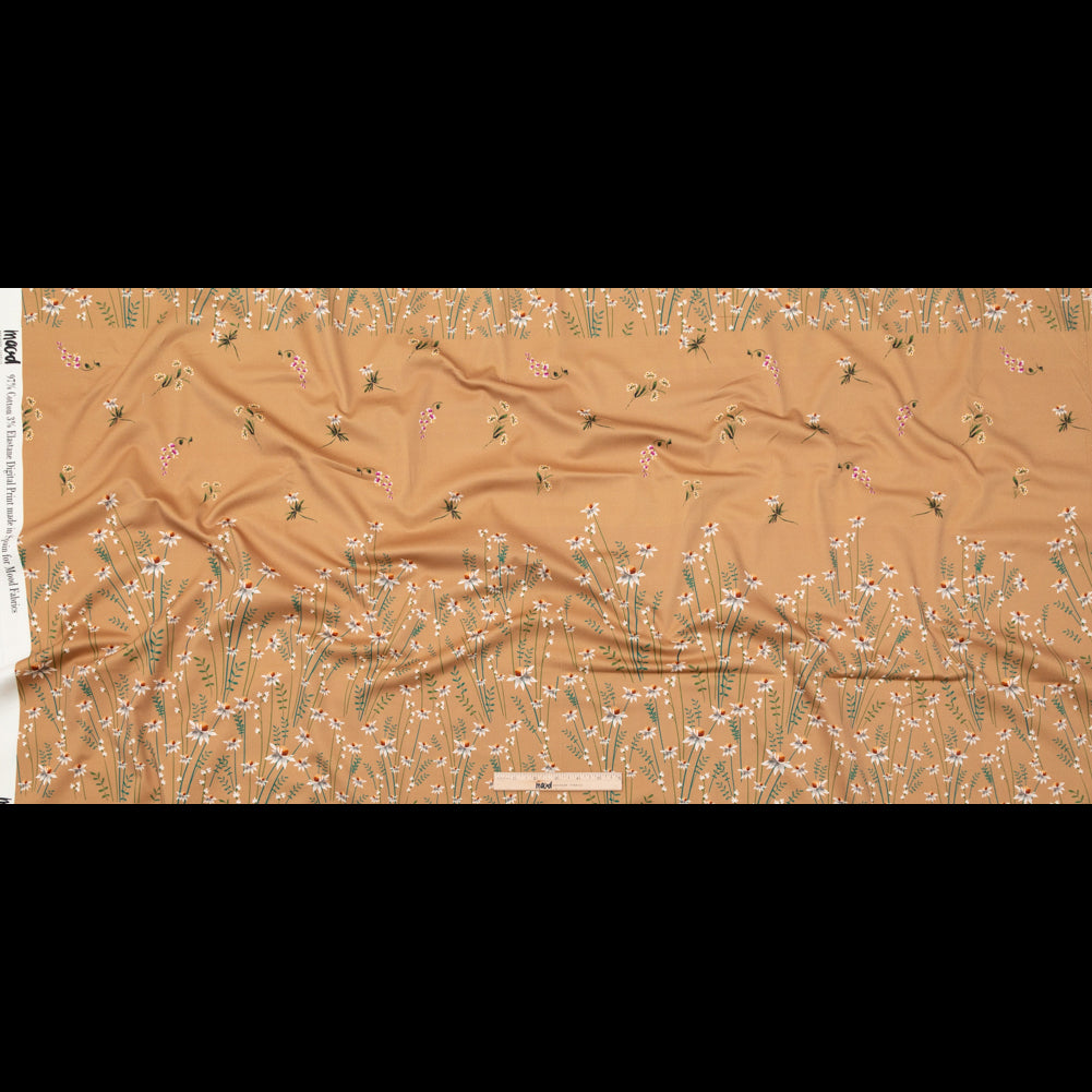 Stretch Cotton Sateen Panel - Brown Sugar Daisy Flowers - Growing Distant Print - Mood Exclusive Kenko Collection - Full Stretch Cotton Sateen Panel - Brown Sugar Daisy Flowers - Growing Distant Print - Mood Exclusive Kenko Collection - Full