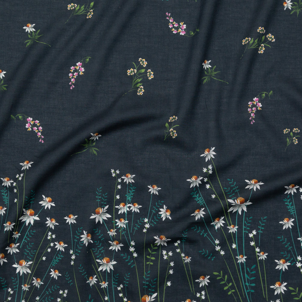 Cotton Voile Panel - Black Beauty Daisy Flowers - Growing Distant Print - Mood Exclusive Kenko Collection Cotton Voile Panel - Black Beauty Daisy Flowers - Growing Distant Print - Mood Exclusive Kenko Collection