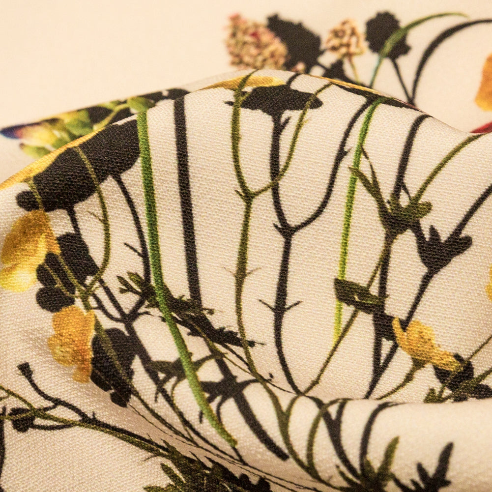 Stretch Polyester Crepe Panel - Cream and Rainbow Floral - The Power of Will Print - Mood Exclusive Crow Collection - Detail Stretch Polyester Crepe Panel - Cream and Rainbow Floral - The Power of Will Print - Mood Exclusive Crow Collection - Detail